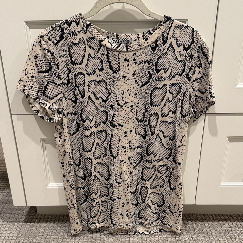 Pam & Gela Black and Cream Snake Print Tee